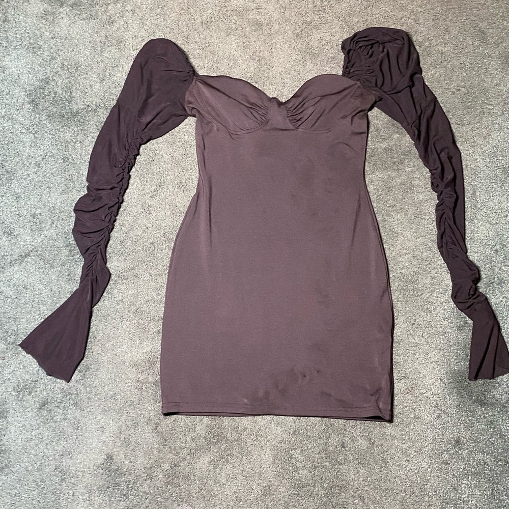 Black Fitted Dress with Mesh Fancy Sleves